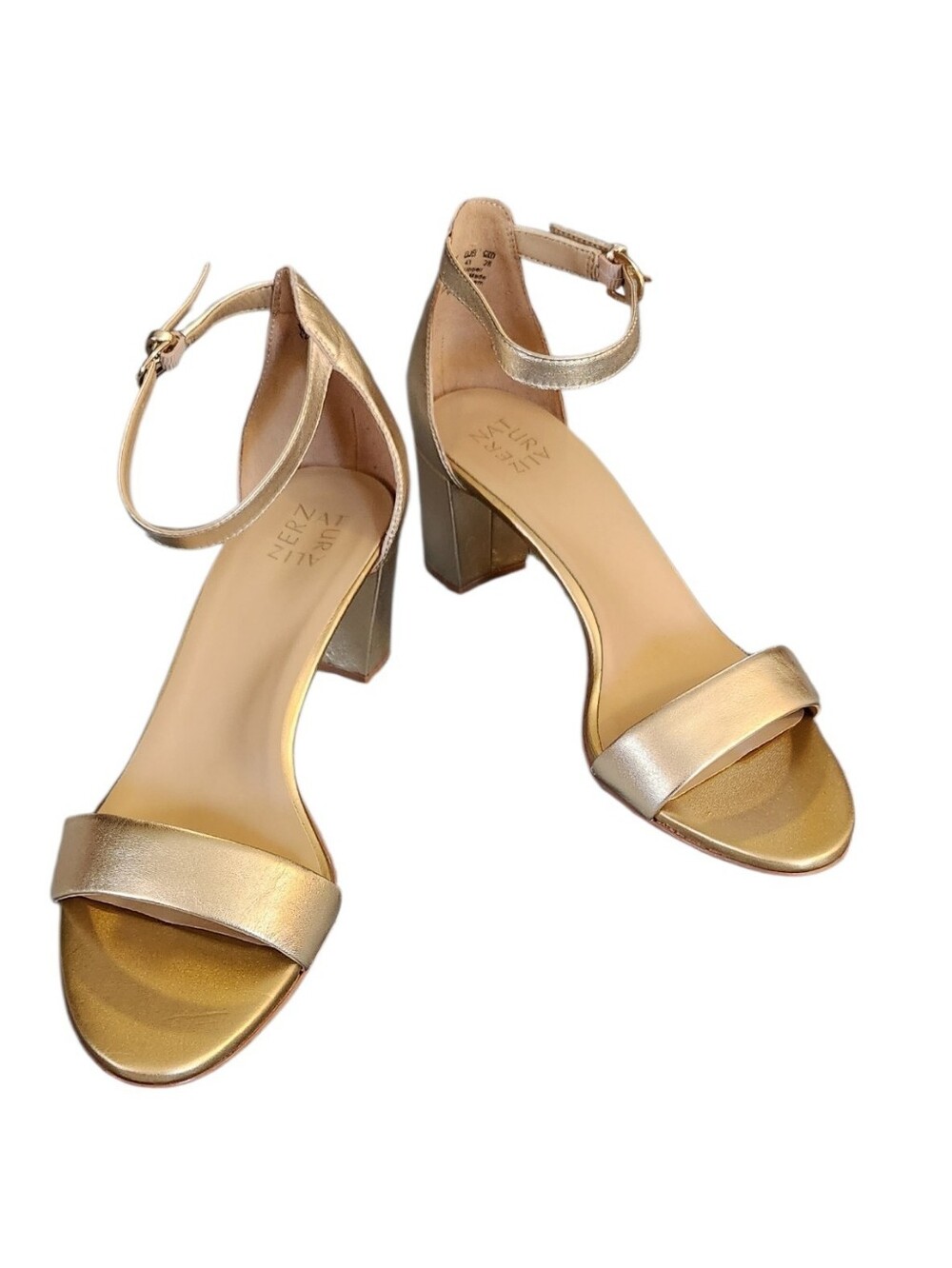 Naturalizer Womens Vera Ankle Strap Block Heel Dress Sandal, Gold Metallic, 12W
